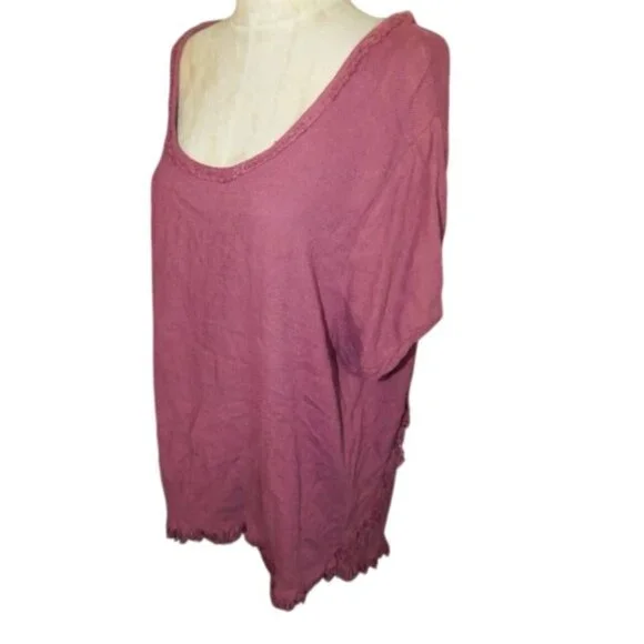 Umgee Size XL Scoop Linen blend Fray Style Tunic Top NWT $47 - Picture 2 of 2